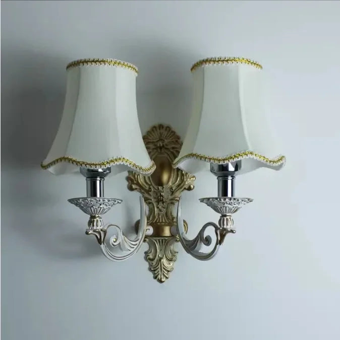 Fashion Vintage Iron Wall Lamp European Style Red Bronze Candlestick Design Single Head Cloth Cover Bedroom Decoration LED Light