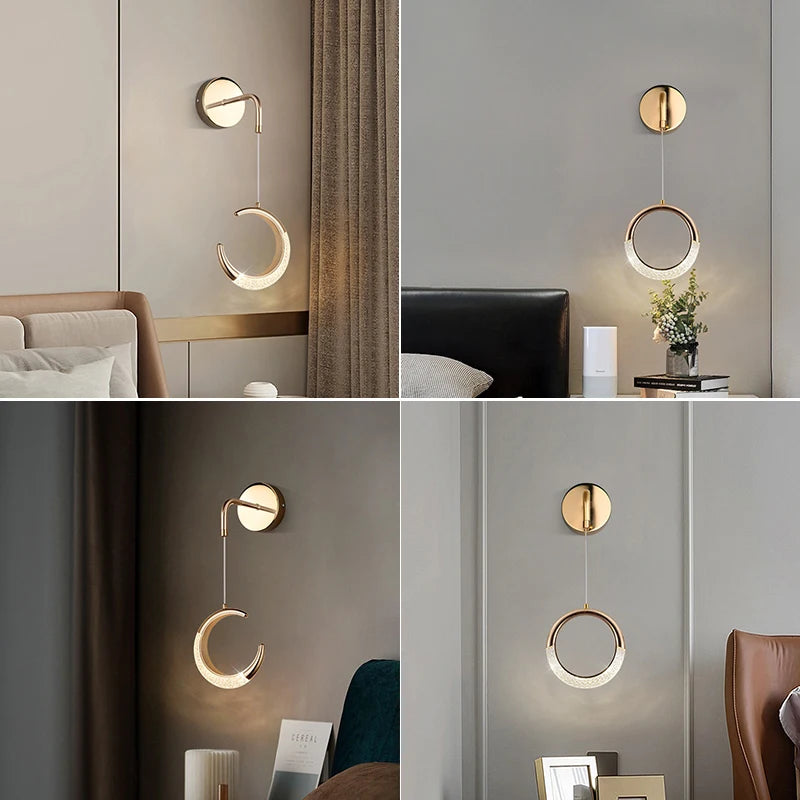 Modern LED Pendant Lights Wall Lamps Ceiling Lamps Acrylic+Alloy Ring/Moon Lamps Indoor Lighting Lustre Home Decor Accessories