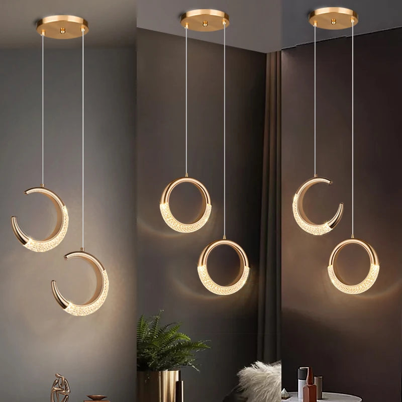 Modern LED Pendant Lights Wall Lamps Ceiling Lamps Acrylic+Alloy Ring/Moon Lamps Indoor Lighting Lustre Home Decor Accessories