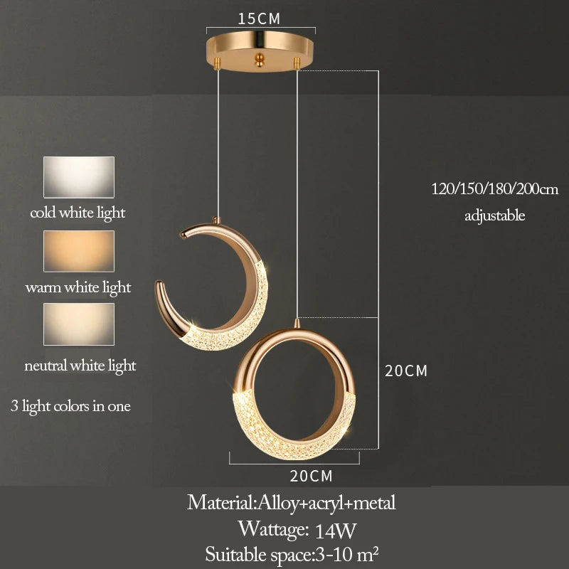 Modern LED Pendant Lights Wall Lamps Ceiling Lamps Acrylic+Alloy Ring/Moon Lamps Indoor Lighting Lustre Home Decor Accessories