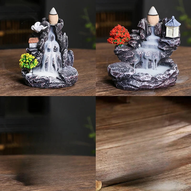 Backflow Incense Holder Waterfall Incense Burner Home Decor Aromatherapy Ornament Incense Cones with Backflow Incense Cones