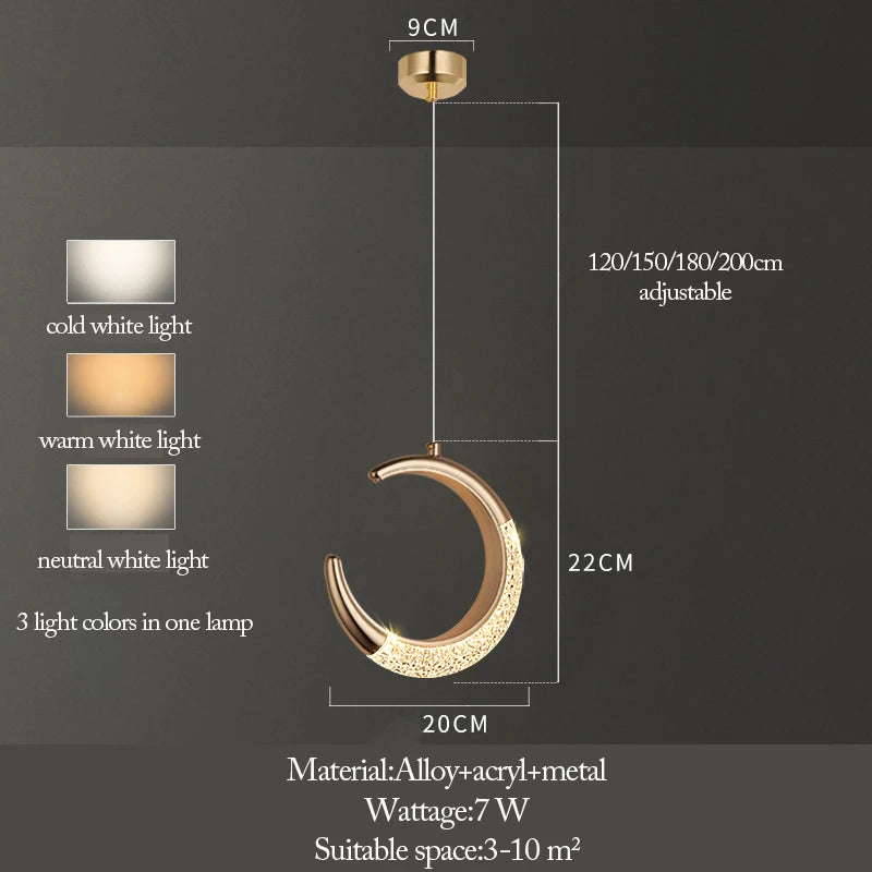Modern LED Pendant Lights Wall Lamps Ceiling Lamps Acrylic+Alloy Ring/Moon Lamps Indoor Lighting Lustre Home Decor Accessories
