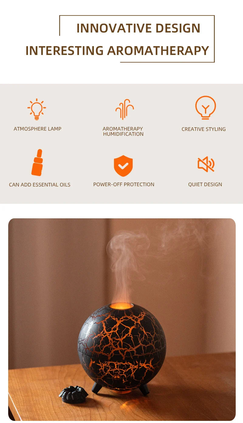 New Creative Ultrasonic Planet Aromatherapy Air Humidifier 200ML USB Spray Fragrance Essential Oil Diffuser Colorful Crack Flame