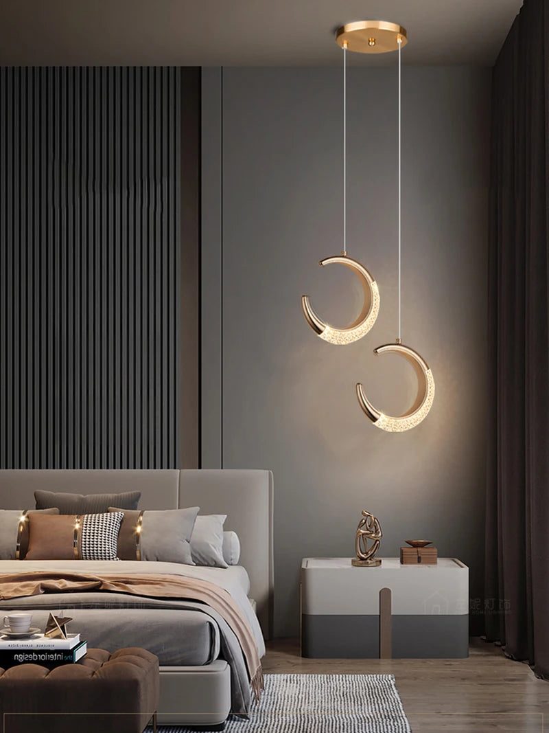 Modern LED Pendant Lights Wall Lamps Ceiling Lamps Acrylic+Alloy Ring/Moon Lamps Indoor Lighting Lustre Home Decor Accessories