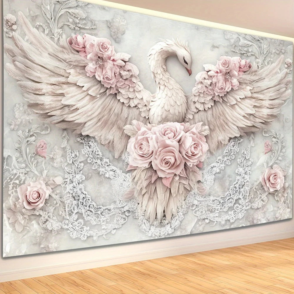 Elegant 2D Pink Phoenix & Rose Tapestry - Polyester, No Power Needed - Ideal for Living Room, Bedroom, Office, Party Decor