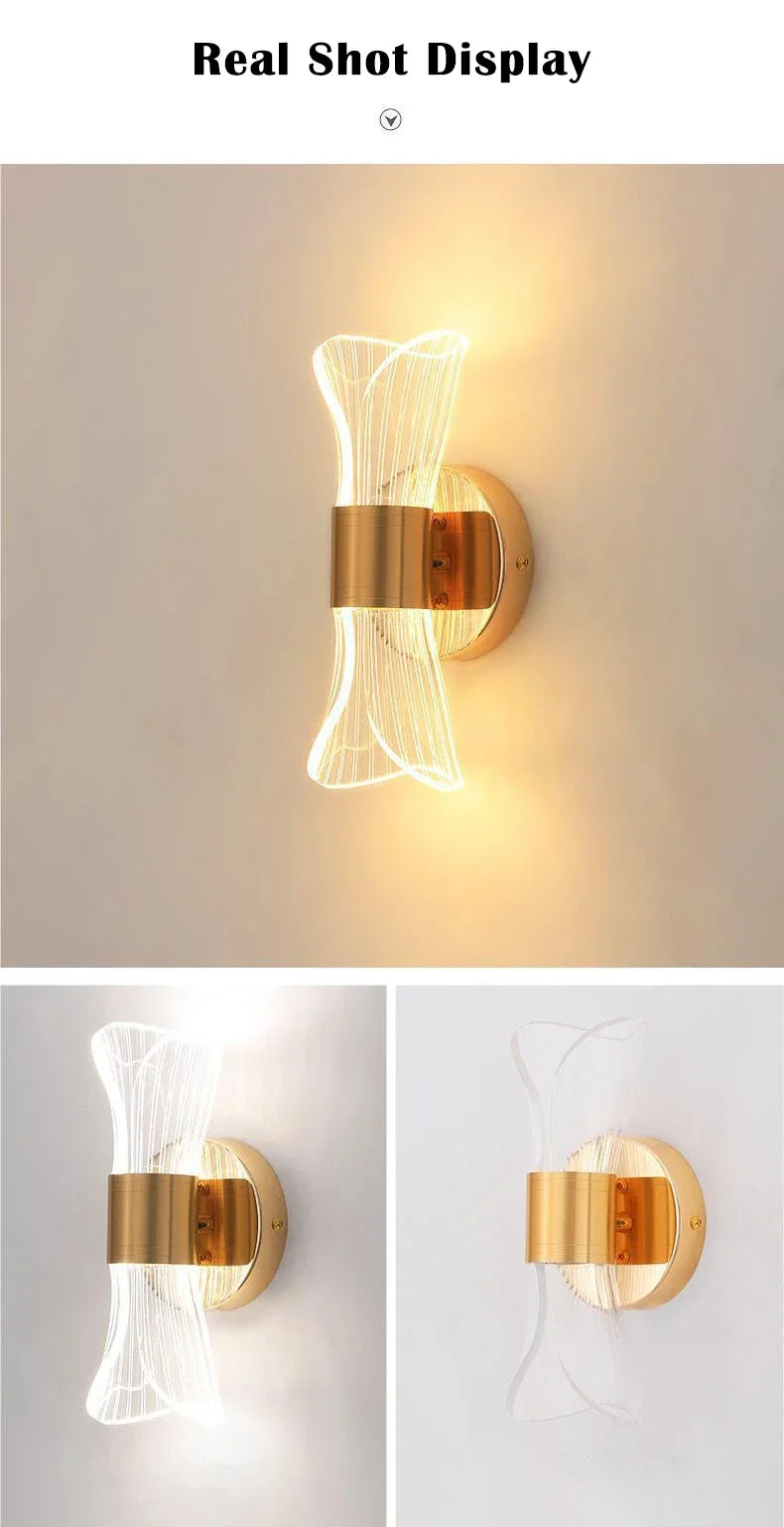Nordic Modern Luxury Wall Lamp LED Acrylic Background Wall Creative Lamp Bedroom Bedside Hotel Living Room Lighting Decoration