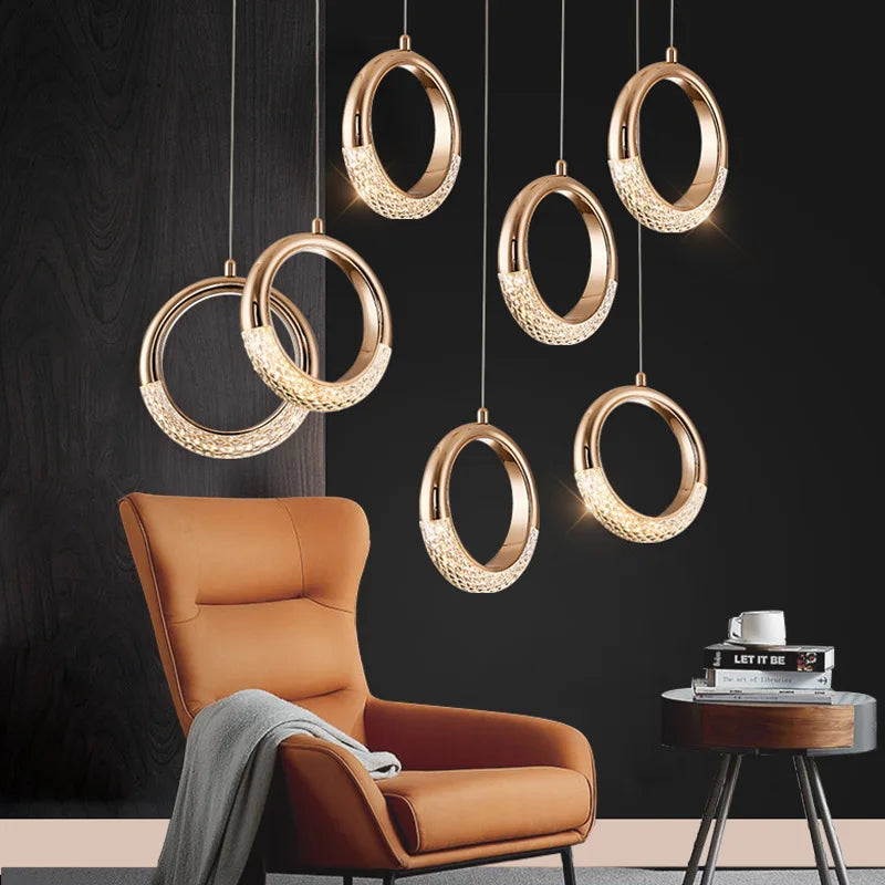 Modern LED Pendant Lights Wall Lamps Ceiling Lamps Acrylic+Alloy Ring/Moon Lamps Indoor Lighting Lustre Home Decor Accessories