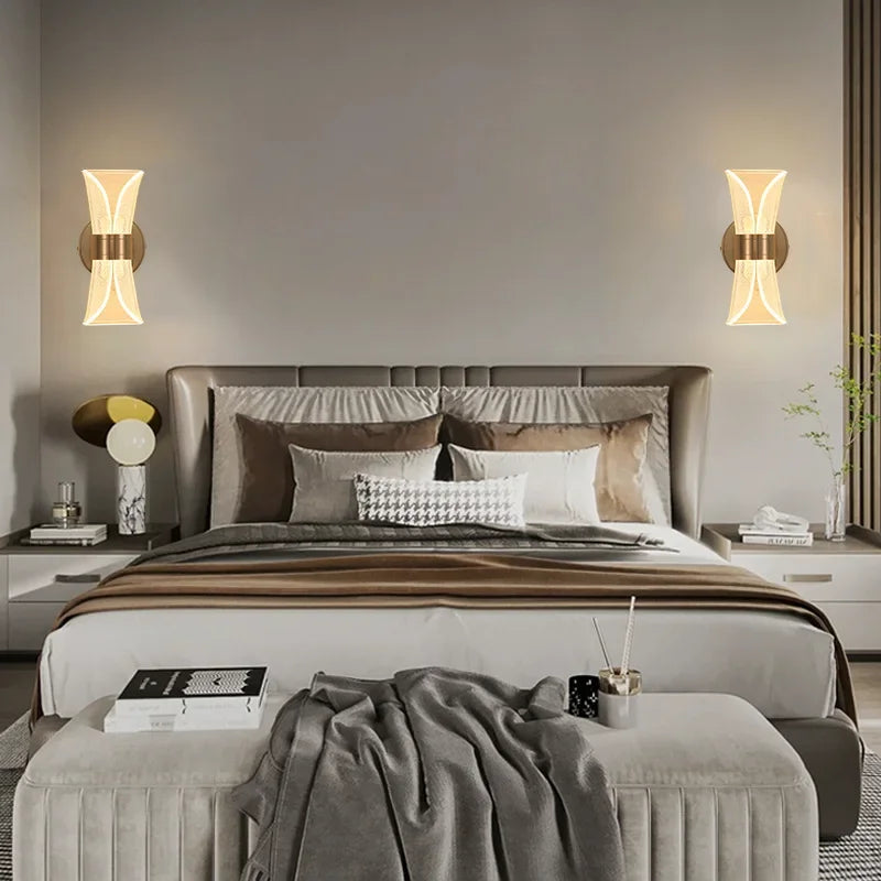 Nordic Modern Luxury Wall Lamp LED Acrylic Background Wall Creative Lamp Bedroom Bedside Hotel Living Room Lighting Decoration