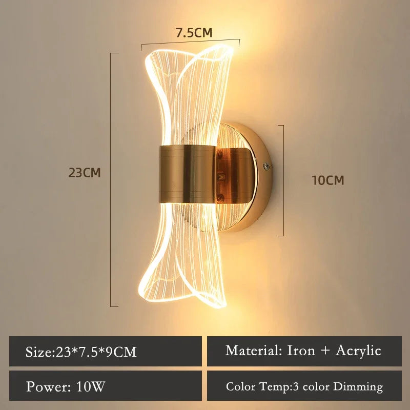 Nordic Modern Luxury Wall Lamp LED Acrylic Background Wall Creative Lamp Bedroom Bedside Hotel Living Room Lighting Decoration
