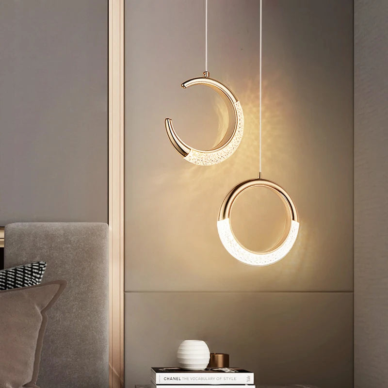 Modern LED Pendant Lights Wall Lamps Ceiling Lamps Acrylic+Alloy Ring/Moon Lamps Indoor Lighting Lustre Home Decor Accessories