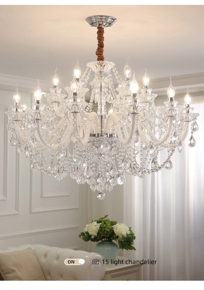 French Lustre Crystal E14 Chandelier Living Room Decor White Glass Pendant Lights Led Ceiling Chandelier For Bedroom Led Lampara