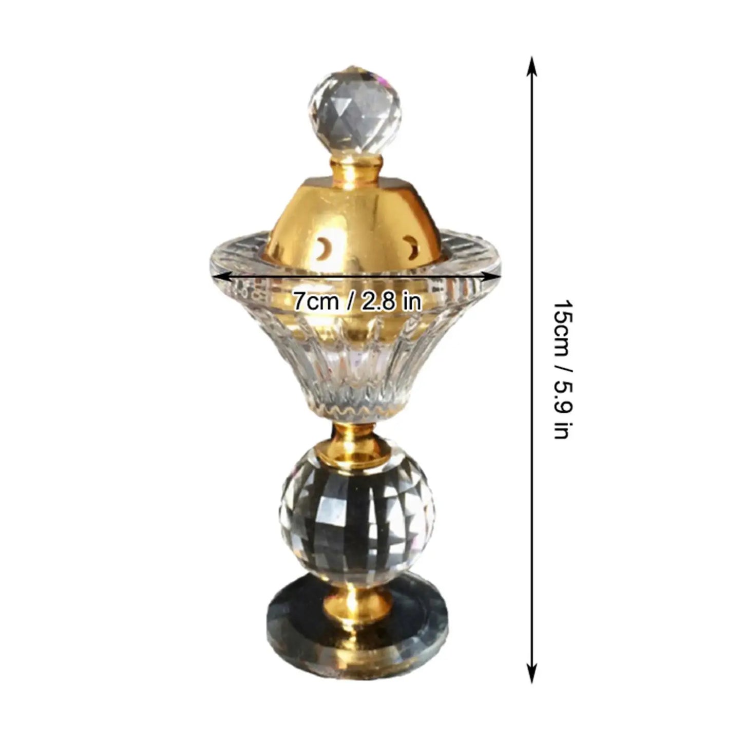 Portable 5.9in Crystal Bakhoor Burner Incense Metal Burners Arabian Style Crystal Incense Holder Home Decor
