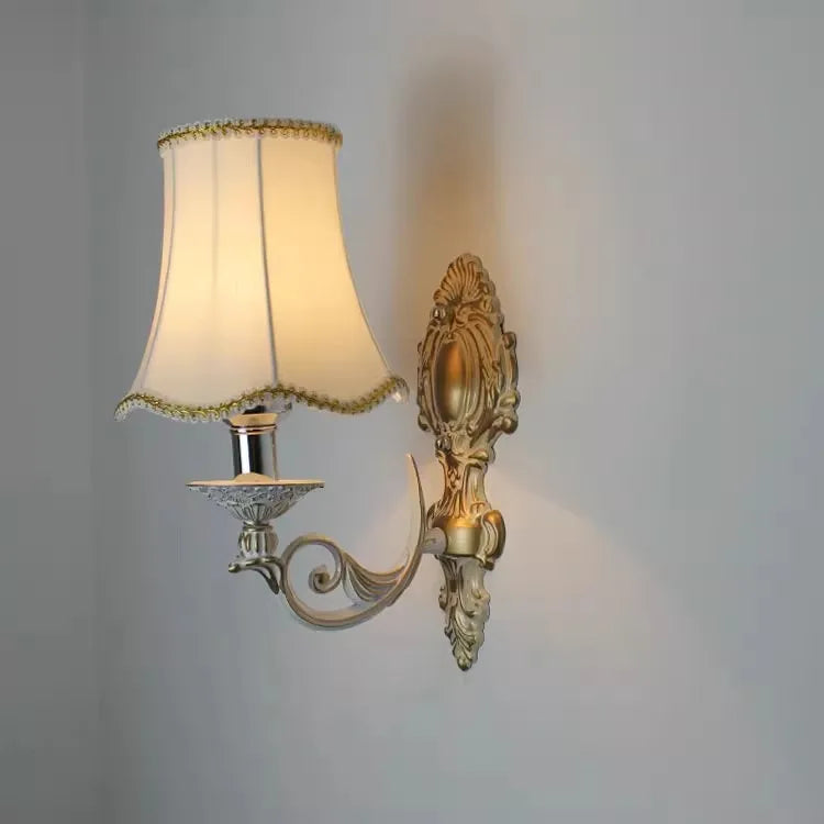 Fashion Vintage Iron Wall Lamp European Style Red Bronze Candlestick Design Single Head Cloth Cover Bedroom Decoration LED Light