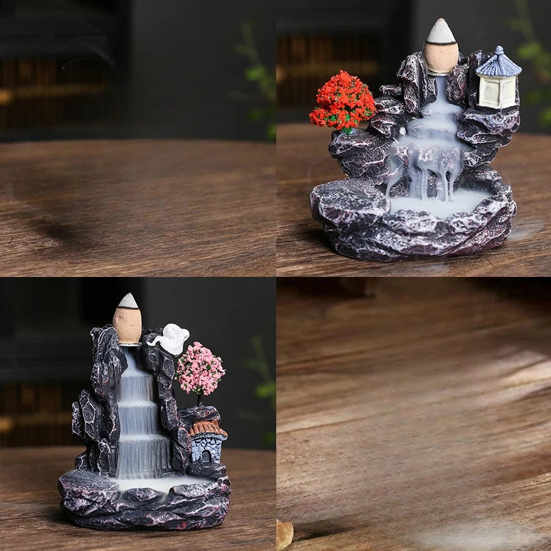 Backflow Incense Holder Waterfall Incense Burner Home Decor Aromatherapy Ornament Incense Cones with Backflow Incense Cones