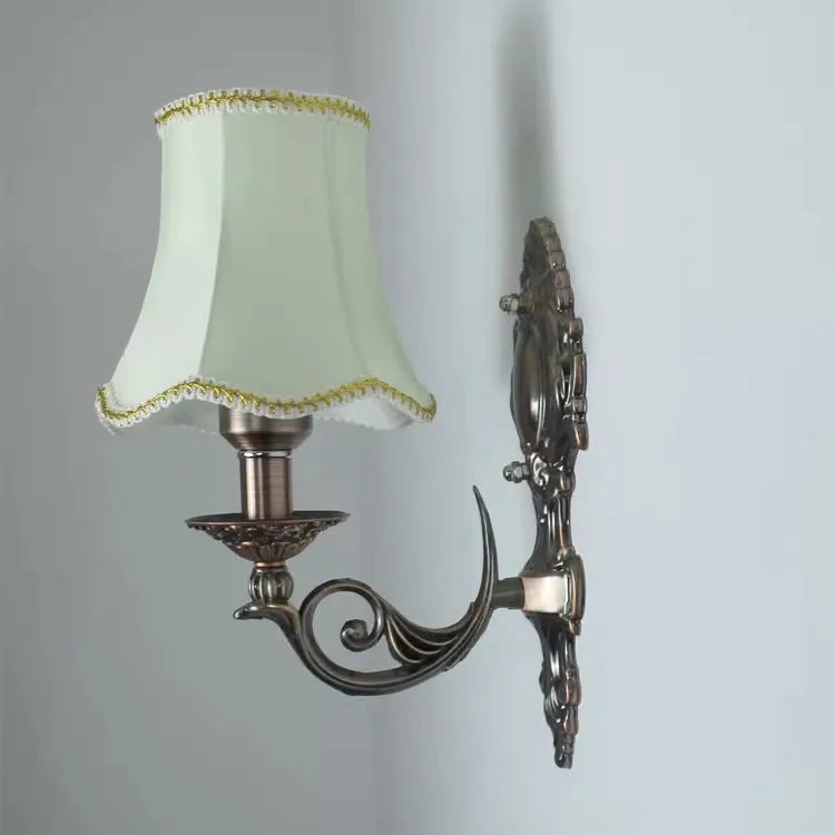 Fashion Vintage Iron Wall Lamp European Style Red Bronze Candlestick Design Single Head Cloth Cover Bedroom Decoration LED Light