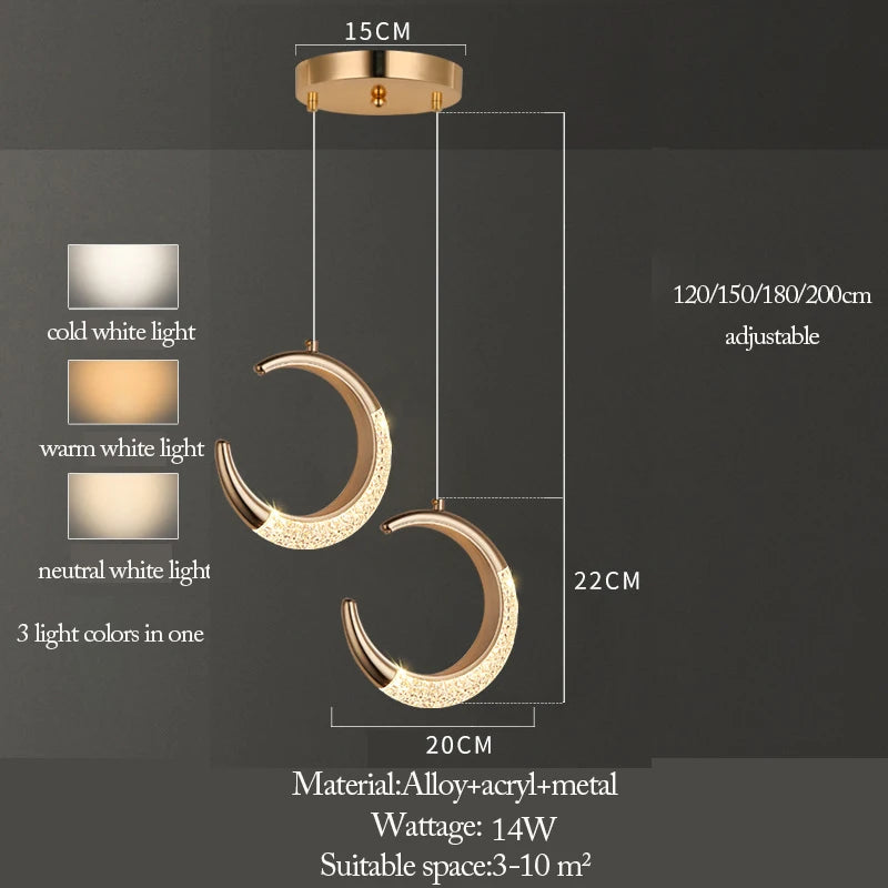 Modern LED Pendant Lights Wall Lamps Ceiling Lamps Acrylic+Alloy Ring/Moon Lamps Indoor Lighting Lustre Home Decor Accessories