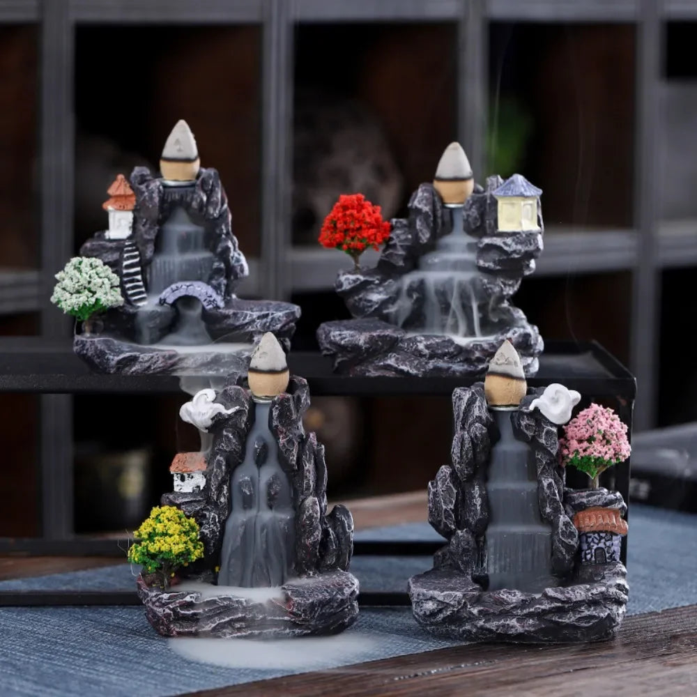 Backflow Incense Holder Waterfall Incense Burner Home Decor Aromatherapy Ornament Incense Cones with Backflow Incense Cones