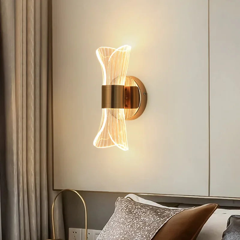 Nordic Modern Luxury Wall Lamp LED Acrylic Background Wall Creative Lamp Bedroom Bedside Hotel Living Room Lighting Decoration
