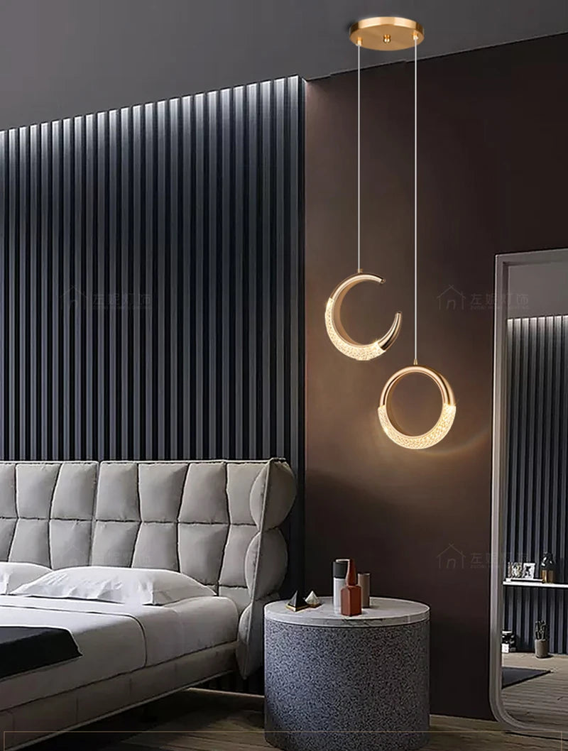 Modern LED Pendant Lights Wall Lamps Ceiling Lamps Acrylic+Alloy Ring/Moon Lamps Indoor Lighting Lustre Home Decor Accessories