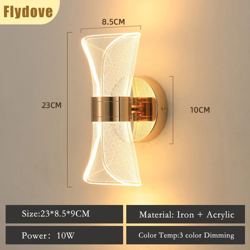 Nordic Modern Luxury Wall Lamp LED Acrylic Background Wall Creative Lamp Bedroom Bedside Hotel Living Room Lighting Decoration