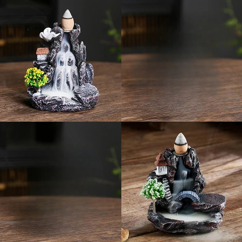 Backflow Incense Holder Waterfall Incense Burner Home Decor Aromatherapy Ornament Incense Cones with Backflow Incense Cones