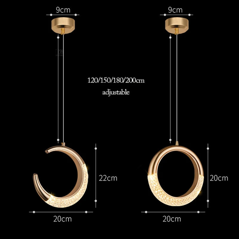 Modern LED Pendant Lights Wall Lamps Ceiling Lamps Acrylic+Alloy Ring/Moon Lamps Indoor Lighting Lustre Home Decor Accessories
