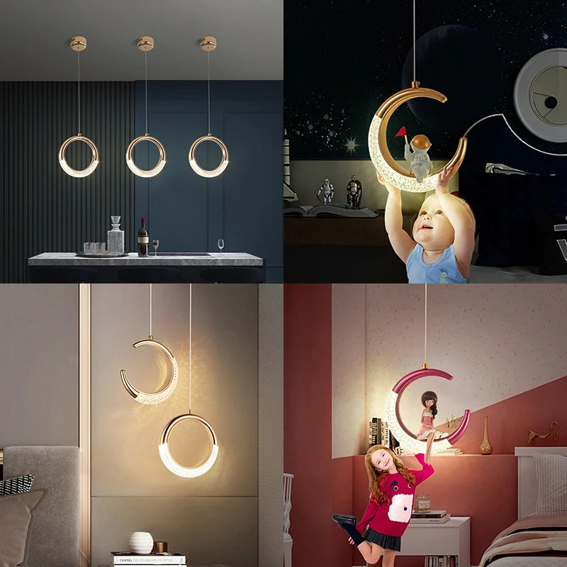 Modern LED Pendant Lights Wall Lamps Ceiling Lamps Acrylic+Alloy Ring/Moon Lamps Indoor Lighting Lustre Home Decor Accessories