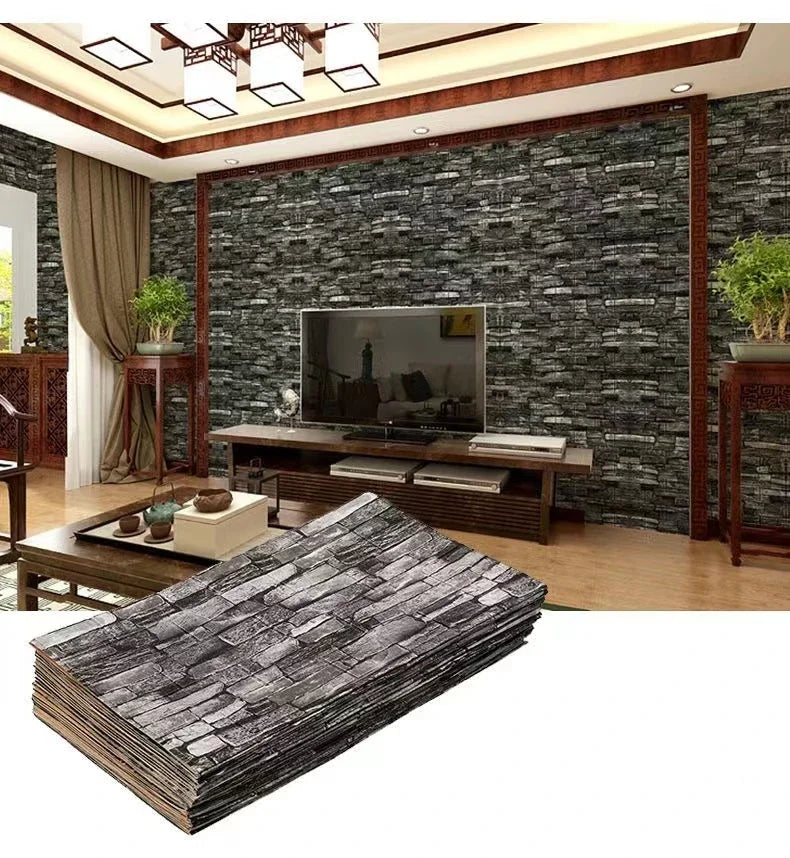 3D Wall Sticker 70cmx2m Continuous Retro Imitation Brick Wallpaper Self Adhesive Waterproof Wallcovering Living Room Wall Decor