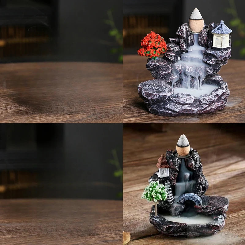 Backflow Incense Holder Waterfall Incense Burner Home Decor Aromatherapy Ornament Incense Cones with Backflow Incense Cones