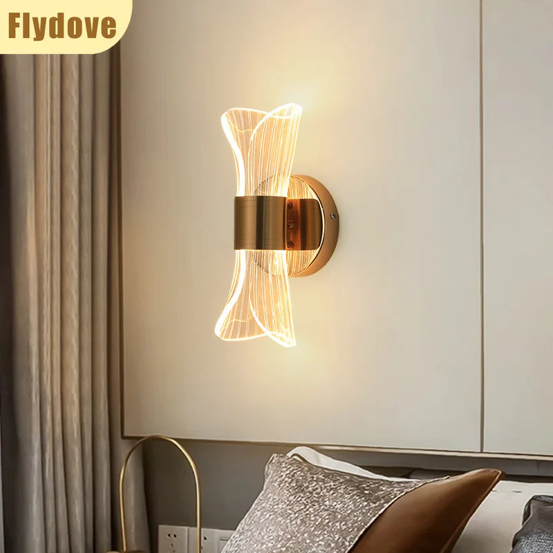 Nordic Modern Luxury Wall Lamp LED Acrylic Background Wall Creative Lamp Bedroom Bedside Hotel Living Room Lighting Decoration