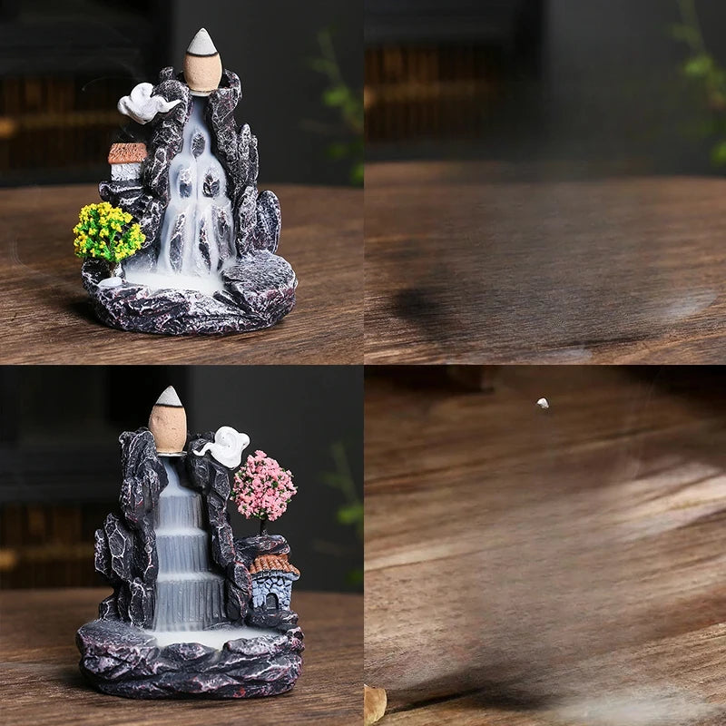 Backflow Incense Holder Waterfall Incense Burner Home Decor Aromatherapy Ornament Incense Cones with Backflow Incense Cones