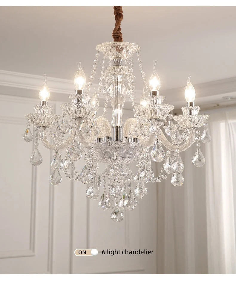 French Lustre Crystal E14 Chandelier Living Room Decor White Glass Pendant Lights Led Ceiling Chandelier For Bedroom Led Lampara