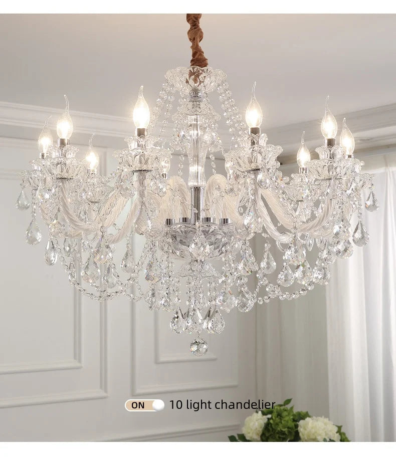French Lustre Crystal E14 Chandelier Living Room Decor White Glass Pendant Lights Led Ceiling Chandelier For Bedroom Led Lampara