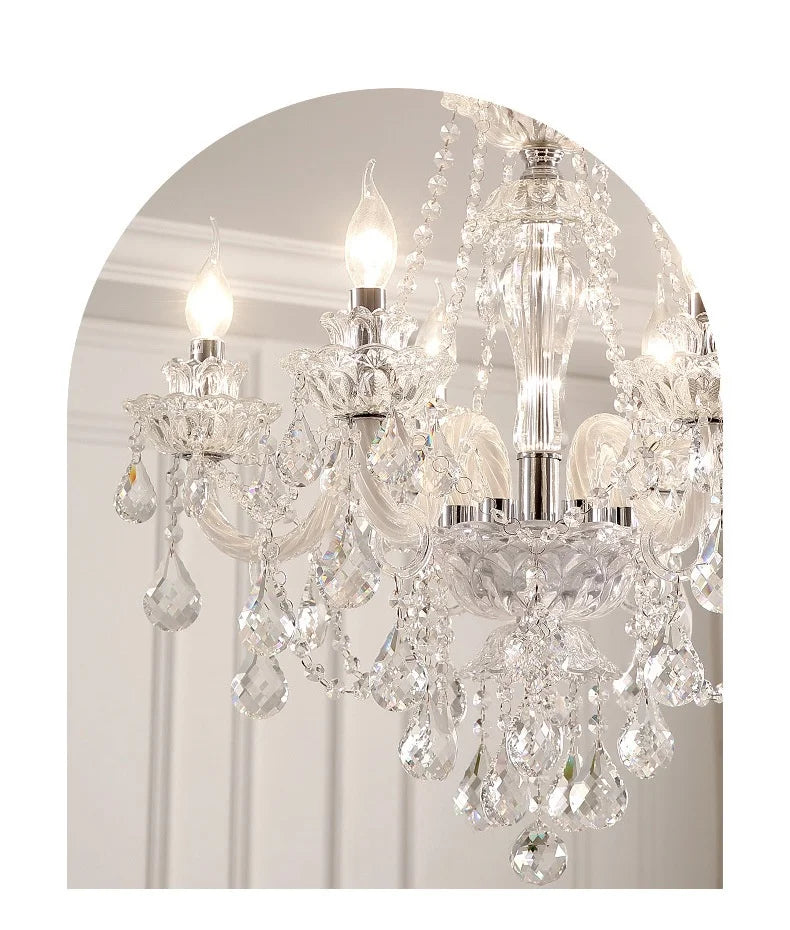 French Lustre Crystal E14 Chandelier Living Room Decor White Glass Pendant Lights Led Ceiling Chandelier For Bedroom Led Lampara