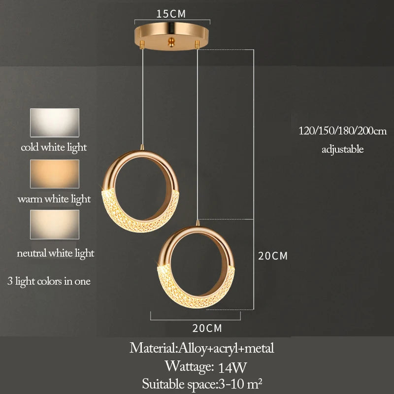Modern LED Pendant Lights Wall Lamps Ceiling Lamps Acrylic+Alloy Ring/Moon Lamps Indoor Lighting Lustre Home Decor Accessories