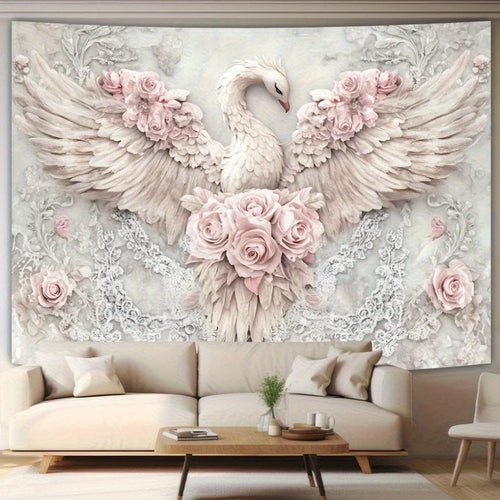 Elegant 2D Pink Phoenix & Rose Tapestry - Polyester, No Power Needed - Ideal for Living Room, Bedroom, Office, Party Decor
