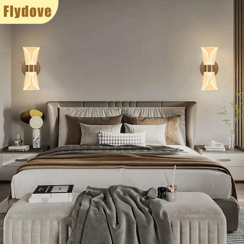 Nordic Modern Luxury Wall Lamp LED Acrylic Background Wall Creative Lamp Bedroom Bedside Hotel Living Room Lighting Decoration