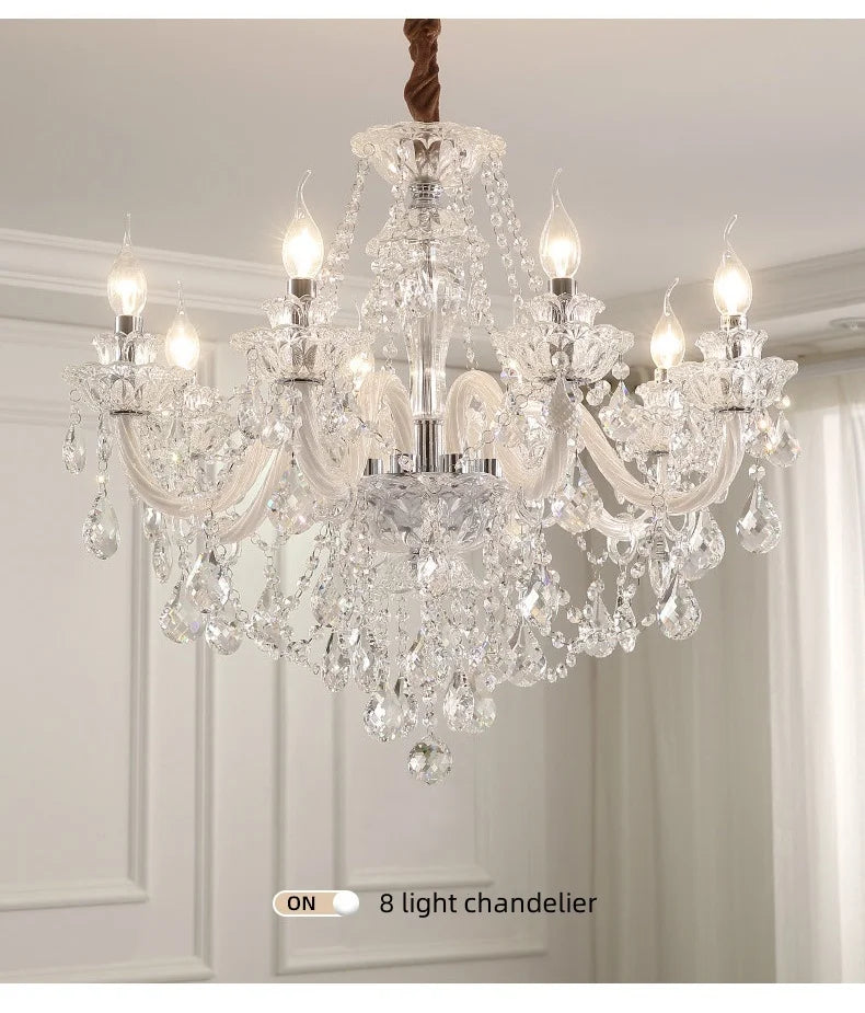 French Lustre Crystal E14 Chandelier Living Room Decor White Glass Pendant Lights Led Ceiling Chandelier For Bedroom Led Lampara