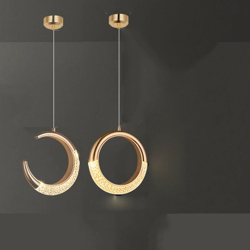 Modern LED Pendant Lights Wall Lamps Ceiling Lamps Acrylic+Alloy Ring/Moon Lamps Indoor Lighting Lustre Home Decor Accessories