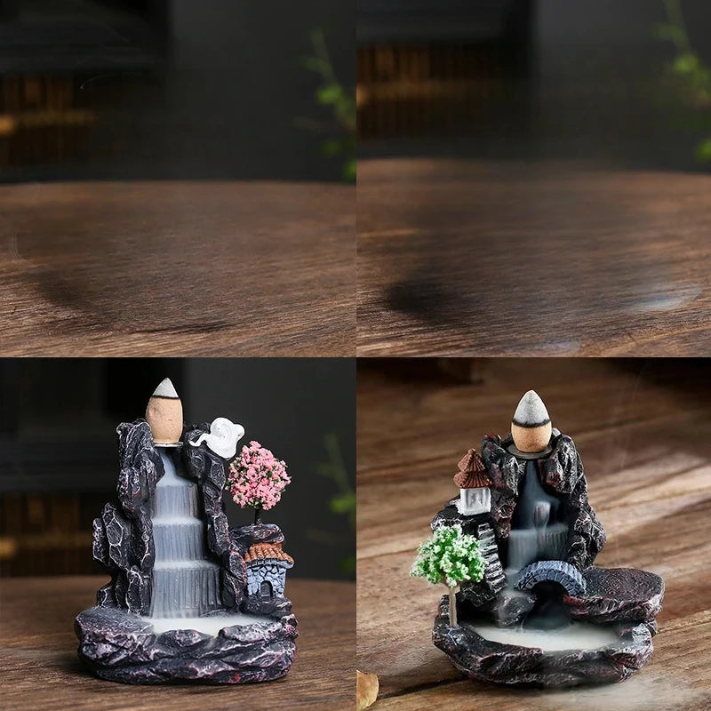 Backflow Incense Holder Waterfall Incense Burner Home Decor Aromatherapy Ornament Incense Cones with Backflow Incense Cones