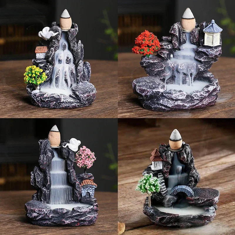 Backflow Incense Holder Waterfall Incense Burner Home Decor Aromatherapy Ornament Incense Cones with Backflow Incense Cones
