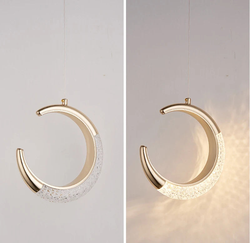 Modern LED Pendant Lights Wall Lamps Ceiling Lamps Acrylic+Alloy Ring/Moon Lamps Indoor Lighting Lustre Home Decor Accessories