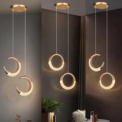 Modern LED Pendant Lights Wall Lamps Ceiling Lamps Acrylic+Alloy Ring/Moon Lamps Indoor Lighting Lustre Home Decor Accessories
