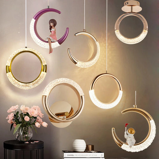 Modern LED Pendant Lights Wall Lamps Ceiling Lamps Acrylic+Alloy Ring/Moon Lamps Indoor Lighting Lustre Home Decor Accessories