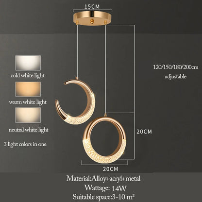 Modern LED Pendant Lights Wall Lamps Ceiling Lamps Acrylic+Alloy Ring/Moon Lamps Indoor Lighting Lustre Home Decor Accessories