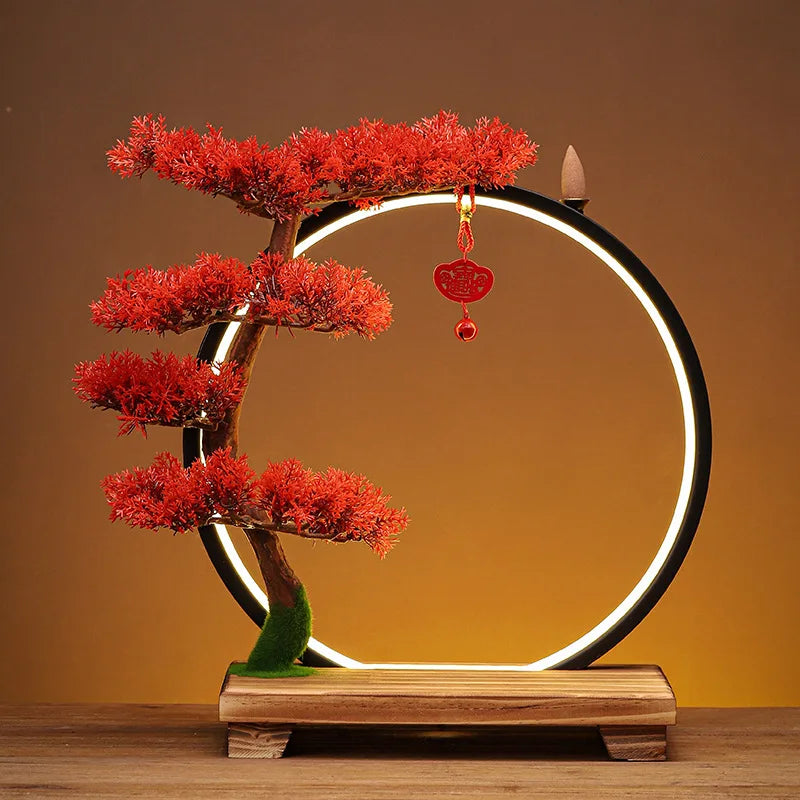 Creative Zen Ornaments Warm Light LED Ring Lamp New Chinese Style Backflow Incense Display Bracket Light Ring Christmas Gifts