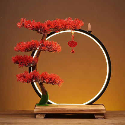 Creative Zen Ornaments Warm Light LED Ring Lamp New Chinese Style Backflow Incense Display Bracket Light Ring Christmas Gifts