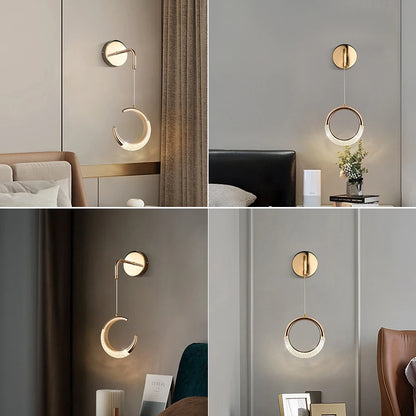 Modern LED Pendant Lights Wall Lamps Ceiling Lamps Acrylic+Alloy Ring/Moon Lamps Indoor Lighting Lustre Home Decor Accessories