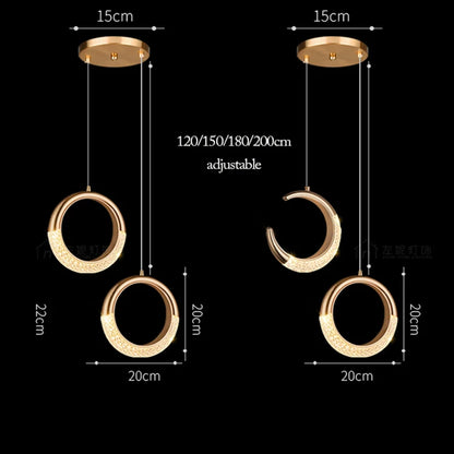 Modern LED Pendant Lights Wall Lamps Ceiling Lamps Acrylic+Alloy Ring/Moon Lamps Indoor Lighting Lustre Home Decor Accessories