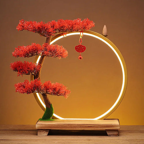 Creative Zen Ornaments Warm Light LED Ring Lamp New Chinese Style Backflow Incense Display Bracket Light Ring Christmas Gifts